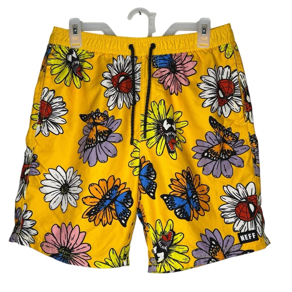 Marvel Neff Spider-Man / Venom Men's Yellow Swim Shorts / Trunks - Size Small